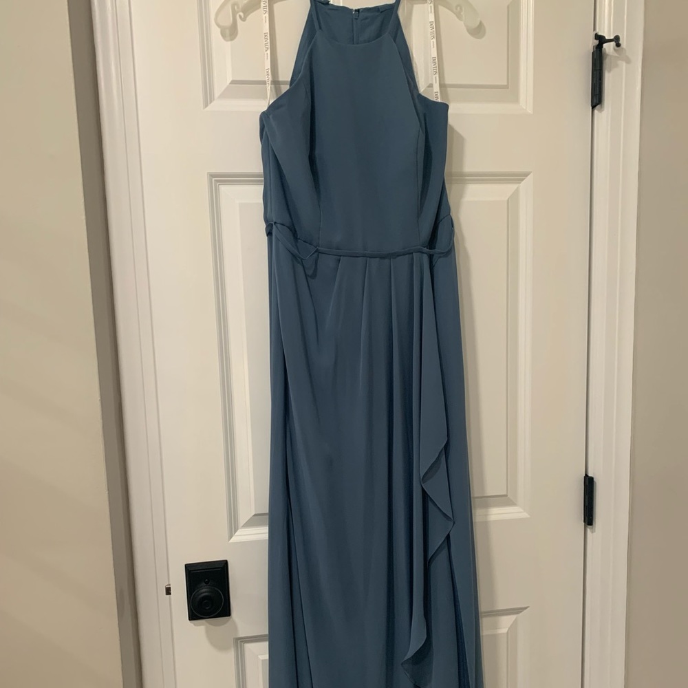 David’s bridal steel blue bridesmaid dress